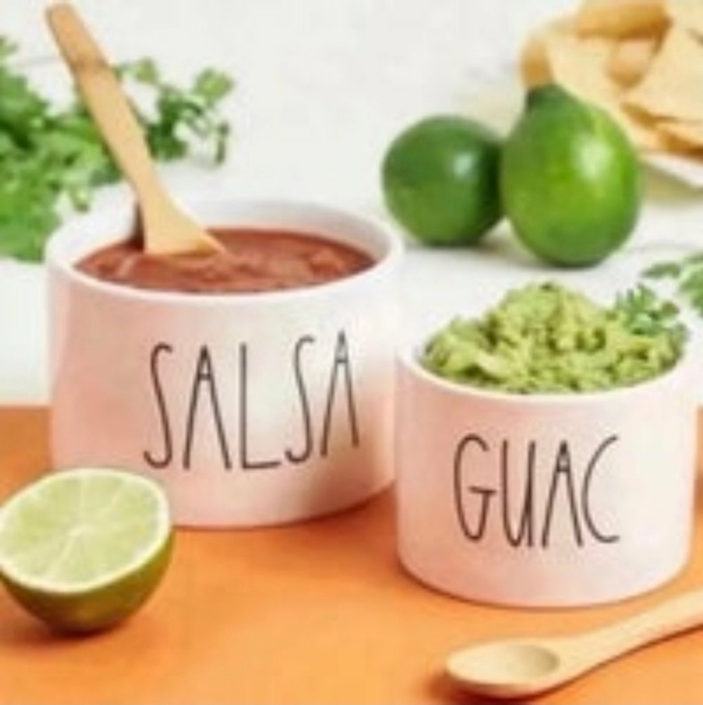 RAE DUNN Salsa & Guac Set, Bowls & Bamboo Spoons - New
